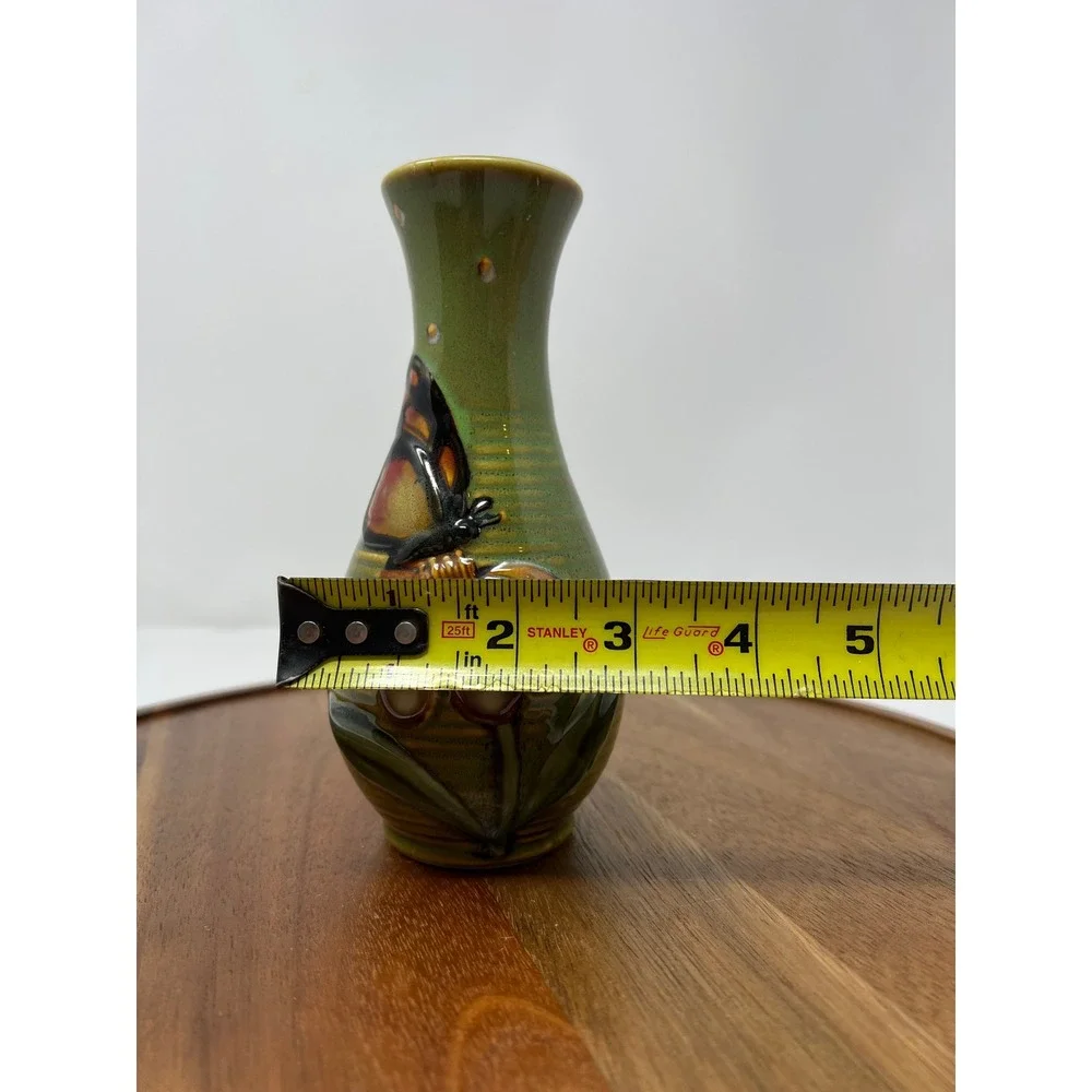 Green Ceramic Butterfly Flower Bud Vase Tabletop Accent‎ Decor